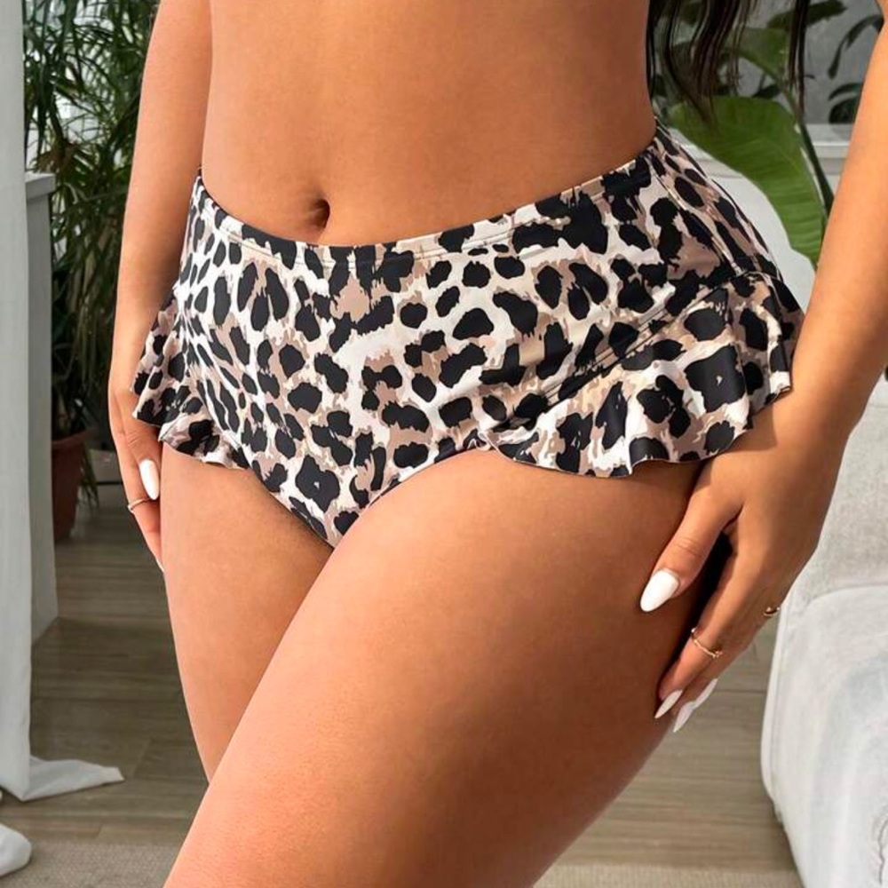 Leopard Print Ruffle Bikini Bottom - High Waisted - Picture 3 of 8